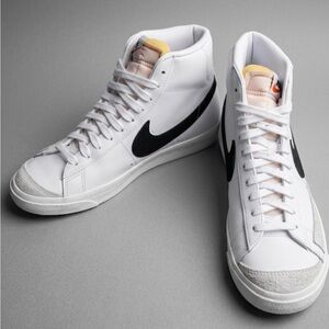 Nike Kids White High-Top Sneakers with Navy Stripe